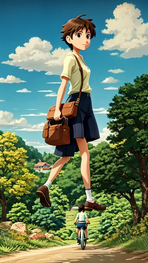 A picture of a woman riding a bicycle on a dirt road, anime countryside scenery, Beautiful peace scene in anime, beautiful anime scene, ( ( Makoto Shinkai ) ), Drawn at Anime Painter Studio, in style of Makoto Shinkai, Created at Anime Artist Studio, ghibl...