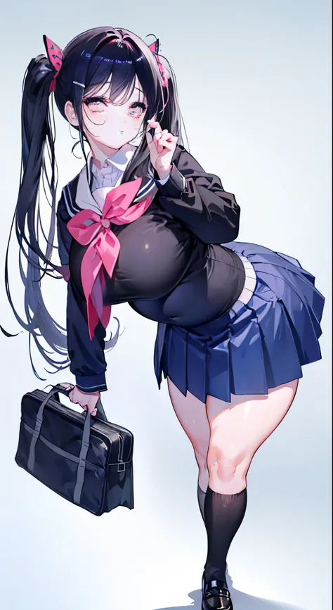 "(perfect masterpiece:1.2), (highest quality:1.2), stunning face,  compensate, long and luxurious eyelashes, lip whole, irresistible charisma.",(((mature woman))),(((twin tails)))，raised his arms,NSFW,(((Chubby)))，((((school uniform)))，hair clip，wallpaper，...