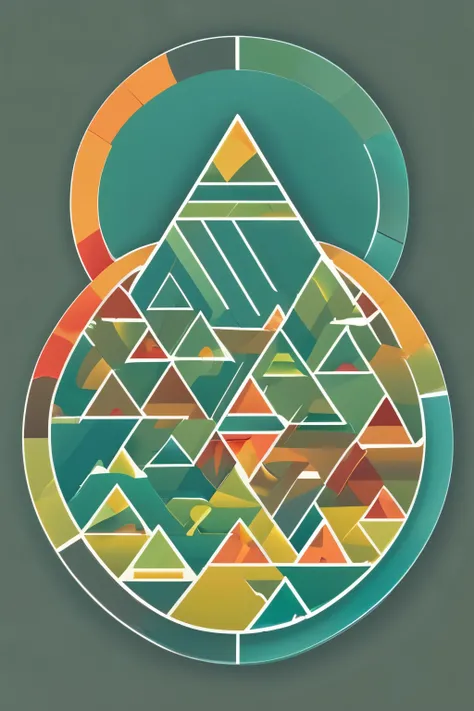 a triangle and three mountains representing the unity of different cultures, logo, inside a circle