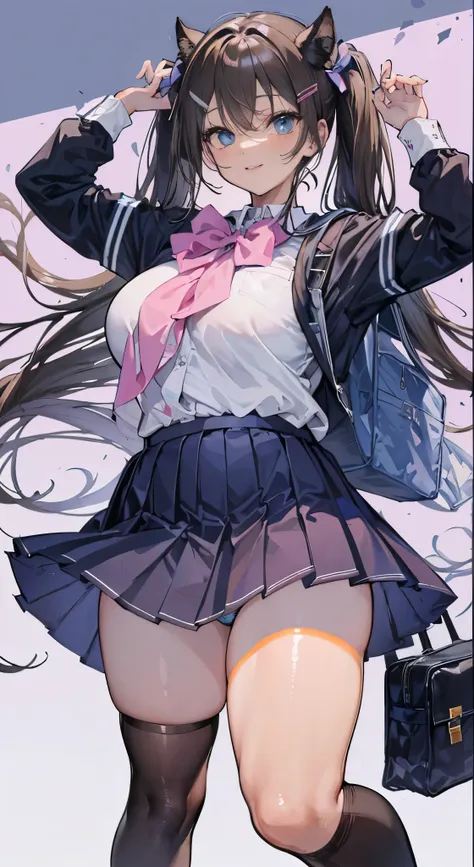 "(perfect masterpiece:1.2), (highest quality:1.2), stunning face,  compensate, long and luxurious eyelashes, lip whole, irresistible charisma.",(()),(((twin tails)))，raised his arms,NSFW,(((Chubby)))，((((school uniform)))，hair clip，wallpaper，(((black hair)...