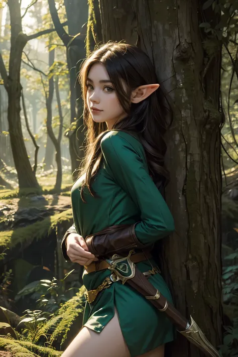 cute fantasy elf hunter woman in the forest