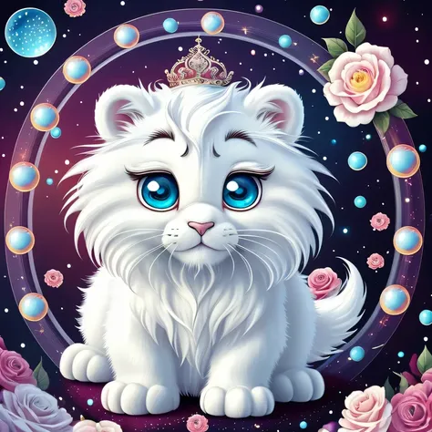 Masterpiece,High Quality,High resolution,The highest resolution,White roses with bubble background, colorful background,transparent background,no background,Complicated details,Highest quality,cartoon_style,full body,Cute Fluffy Monster, cute fantasy anim...