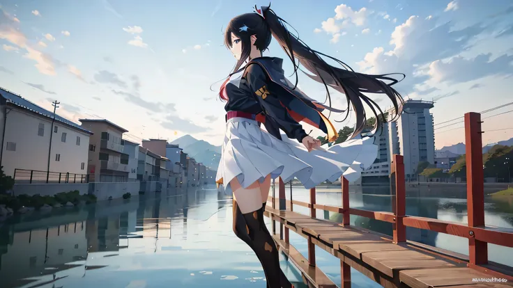 anime girl standing on a bridge overlooking a mountain lake, anime style 4 k, 4k anime wallpaper, anime art wallpaper 4k, anime art wallpaper 4 k, realistic anime artstyle, anime art wallpaper 8 k, detailed digital anime art, realistic anime 3 d style, ani...