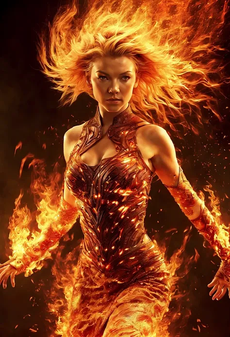 realistic photo, full shot (full body), masterpieces, (ohwx woman), natalie dormer, short flaming hair, hunger games hairstyle, ...