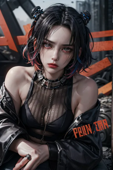 ((((dramatic))), (((gritty))), (((intense)))A young woman as the central character wearing a stylish and edgy outfit, with a determined expression on her face. The background is dark and gritty, with a sense of danger and intensity. . The color palette is ...