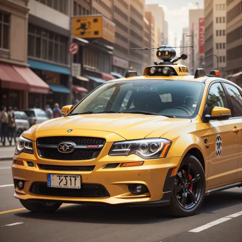 An artificial intelligence Cabdriver robot, in a yellow cab, and the robot is the driver, photo-realistic, octane render, unreal engine, ultra-realistic