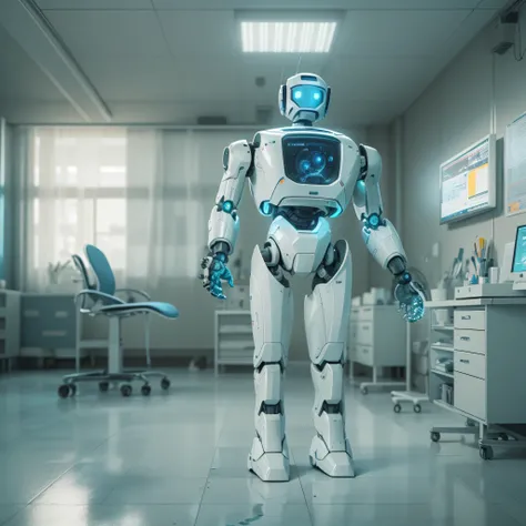 An artificial intelligence Doctor robot, in a hospital, and the robot is the doctor, photo-realistic, octane render, unreal engine, ultra-realistic