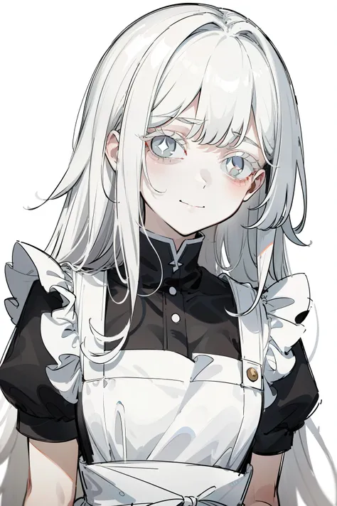 (masterpiece, best quality, ultra high quality, by quan, sketch:1.1), ((portrait)), 1girl, solo, young with long hair, pure white hair, straight hair, blunt bangs, ((pale gray eyes, white eyes, white pupils)) ((white pupils)), (colored eyelashes, white eye...