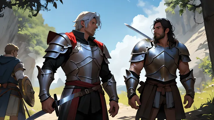 muscular male,knight,armor,sword,adventure,fantasy,team,rpg