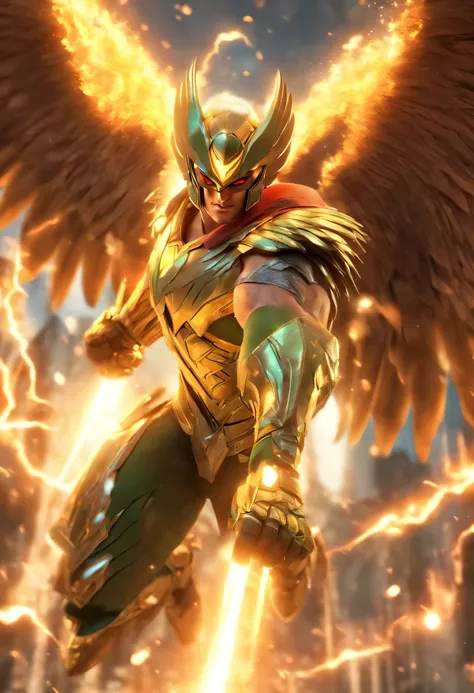 Hawkman in action, 1boy, mcu, best entrence pose, ultra detail, 8k, photo-realistic, octane render, unreal engine, ultra-realistic