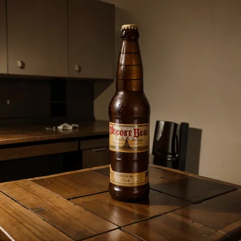 1beer bottle on a study table , wrapped, packed