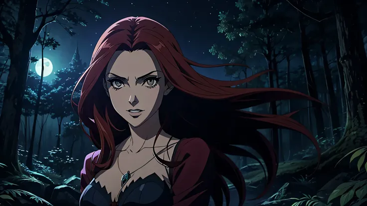 melhor qualidade, garota de anime, fabulous story of a vampire in a haunted forest at night