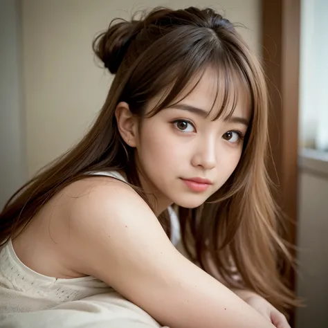 Best-quality, Masterpiece, Ultra-High-Resolution, (Photorealistic:1.4), Raw-Photo, in hotel-room, 1girl, 10-years-old, the most famous Japanese idol, innocent-smile, looking at viewer, ((extremely cute face like the most popular Japanese idol), (extremely ...