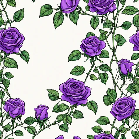 climbing purple roses, vines, vibrant, decorative, Line art