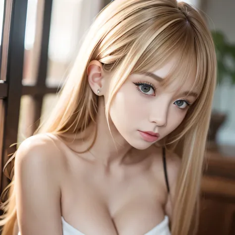 portrait、Topless、bright look、twin tails、young shiny glossy white shiny skin、best looks、blonde reflection、Platinum blonde hair with dazzling highlights、shiny bright hair,、super long straight hair、Shining beautiful bangs、Sparkling crystal clear charming big ...