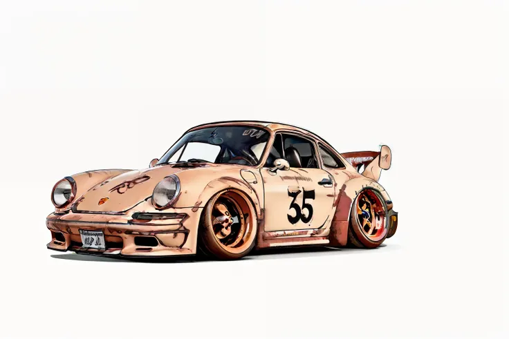 nvinkpunk, painting of a city with a candy brown paint, slammed porsche 911 rwb rotting,wide bodykit, airide,  large wheels,old ...