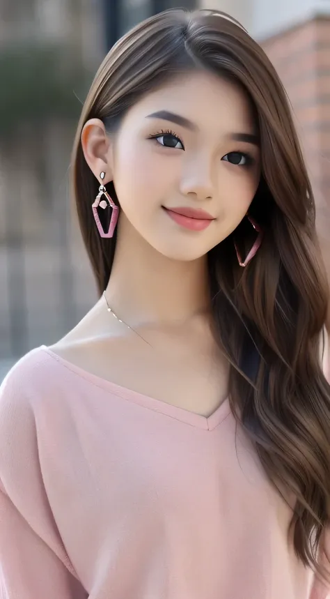 Full body Liya silver, standing, brown_eyes, ((beautiful slim teenage girl 18 year old, hair color [Brown highlights hair], [undercut pixie] hair)), earrings, lips, realistic, narrow waist, charming, pink lipstick, colorful makeup, long eyelashes, earrings...