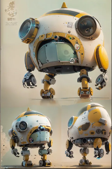 cartoon character,fat and chubby,inspired by Wall-E robot,character design,expressive face,round belly,heightened cheeks,cute and lovable,playful expression,charming smile,large expressive eyes,rounded features,friendly and approachable posture,vibrant col...