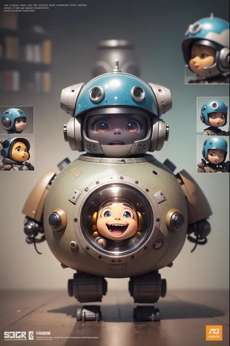 cartoon character,fat and chubby,inspired by Wall-E robot,character design,expressive face,round belly,heightened cheeks,cute and lovable,playful expression,charming smile,large expressive eyes,rounded features,friendly and approachable posture,vibrant col...