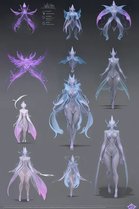 best quality, mysterious creature characters you've never seen before, fantasy, character design sheet, translucent anatomy diag...