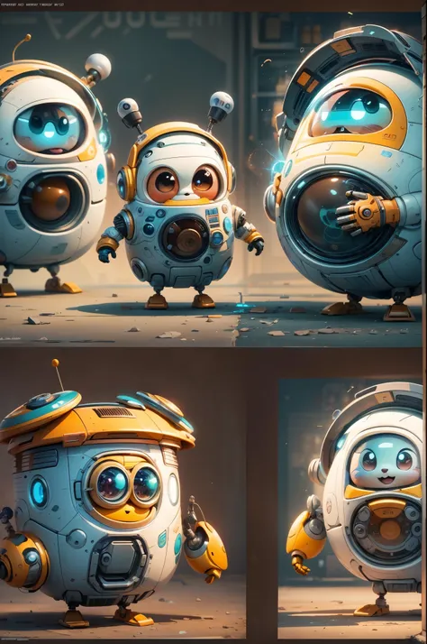 cartoon character,fat and chubby,inspired by wall-e robot,character design,expressive face,round belly,heightened cheeks,cute an...