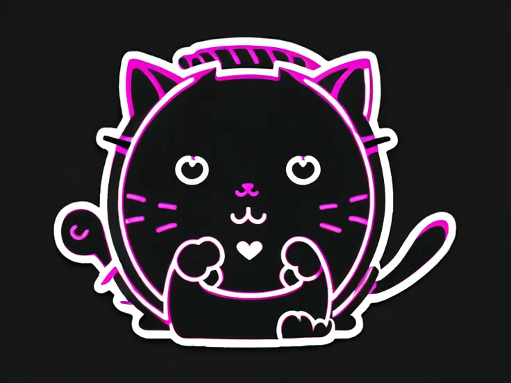 Cat、sticker, Hilarious, Tertiary color, cute, contour, vector, black background, be familiar with