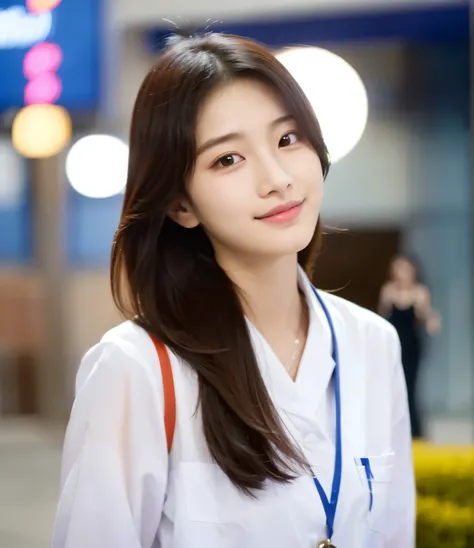 there is a woman that is standing in a building with a lanyard, jaeyeon nam, xintong chen, korean idol, jinyoung shin, xision wu, tzuyu from twice, korean girl, profile pic, ruan cute vtuber, 2 2 years old, heonhwa choe, gongbi, wenfei ye, sakimichan