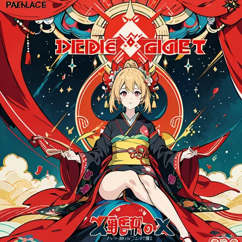 highest quality, masterpiece, 1 girl, solo, vibrant,kimono、Pause、naked、spread legs、front、Colorful、dynamic、With background、element、have confidence、Be expressive、poster、cover、movie、pixiv Tachi- e(magazine:1.3)、(cover style:1.3)