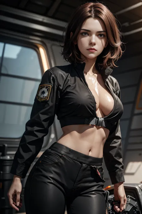 The TIE fighter pilot’s standard black uniform was tattered and covered in mud. Large pieces of fabric had been torn off during the ordeal of traveling here, including her left sleeve, part of the area covering her midriff, and nearly her entire right trou...