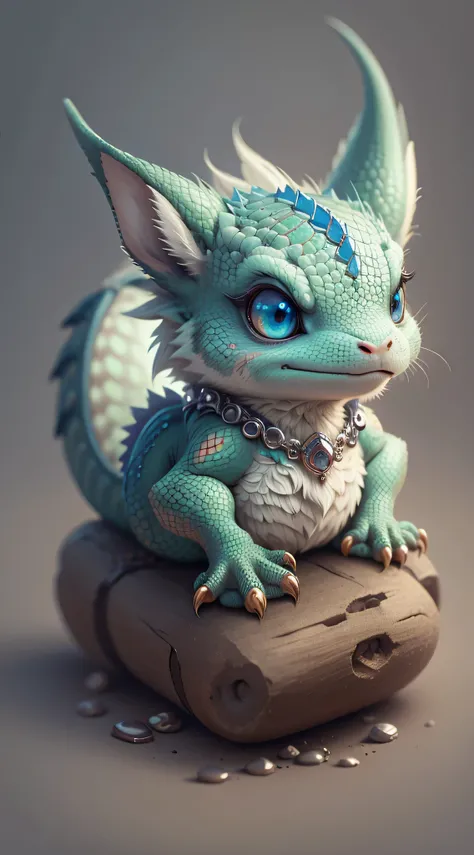 Gorgeous surreal dragon，With realistic eyes and bright different colors，Taking care of necklace, chibi, Cute and cute, logo design, cartoon, movie lighting effects, charming, 3D vector art, Cute and quirky, fantasy art, Bokeh, Hand Painted, digital paintin...