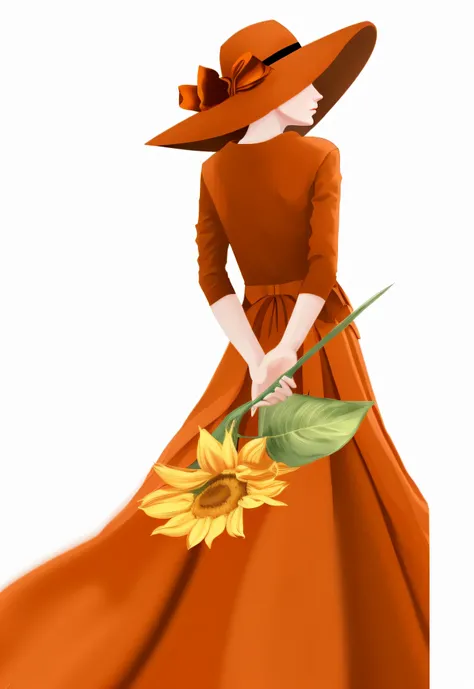 One of them is wearing a long skirt、woman wearing hat and flowers, elegant digital art, elegant lady, author：Zofia Strijanska, Inspired by Antonio Ciceri, Inspired by Francisco Hayez, Beautiful sunflower anime girl, elegant woman, lady wearing clothes, Wea...