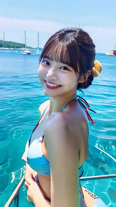 summer、woman、swimsuit、photo at sea、cute、beautiful woman、Beautiful type、smile、gal、Foxy face、bikini
