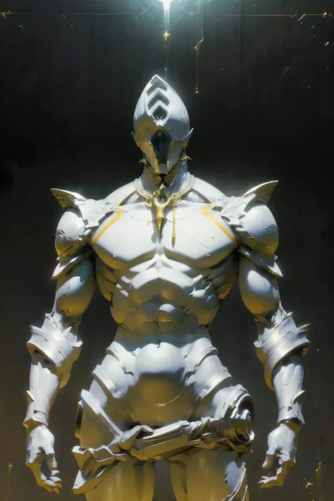 masterpiece:1.2, best quality ultra detailed, absurdres, (cowboy_shot), plain white warframe, male anatomy, no_humans, divine pose, divine, in the style of   Kentaro Miura, SCI-FI, fantasy, accurate anatomy, big muscular, 