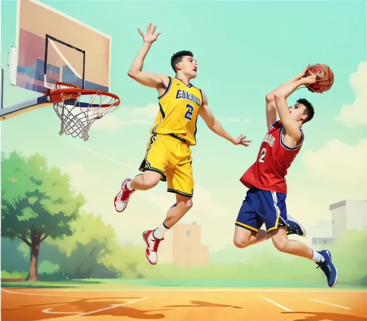 converted to、basketball, playing basketball, from then on a basketball, Slam Dunk, dribbling trend, Sports competitions, aerial shot, dunk, Posterized, Race, real people，author：Ekocernik