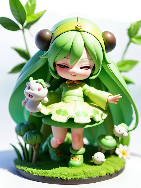 Close-up of cartoon sheep with green leaves on head, toy design, Simple，Q version, high quality character design, Full body and head view, Qingdao Chiho color scheme, Having joy, anger, sorrow and joy