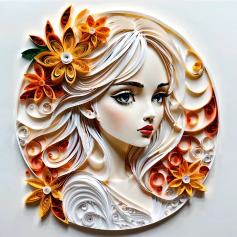 paper art，layered paper art，paper quilling, 剪paper art术, pure white background, girl，(high detail, masterpiece, best quality, ultra high definition)