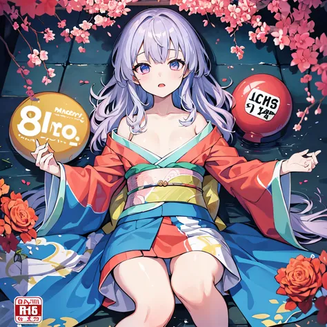 ((8K resolution))、((highest quality))、((masterpiece))、((Super detailed)) highest quality, masterpiece, 1 girl, Alone,naked、pubic hair、 Lie、spread your legs、beautiful and detailed eyes, exquisite beauty, lively、kimono、temporarily stop、front、colorful、dynamic...