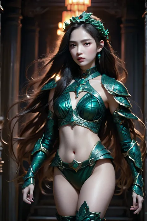 (1 female Medusa-like mutant: 1.2), Alien with a beautiful and fascinating face、seduce us with its charm、Seductive red eyes、Eyes that shine brightly like burning embers、A plump body that is inhuman、A sexy form that is out of this world、she stands alone、((A...