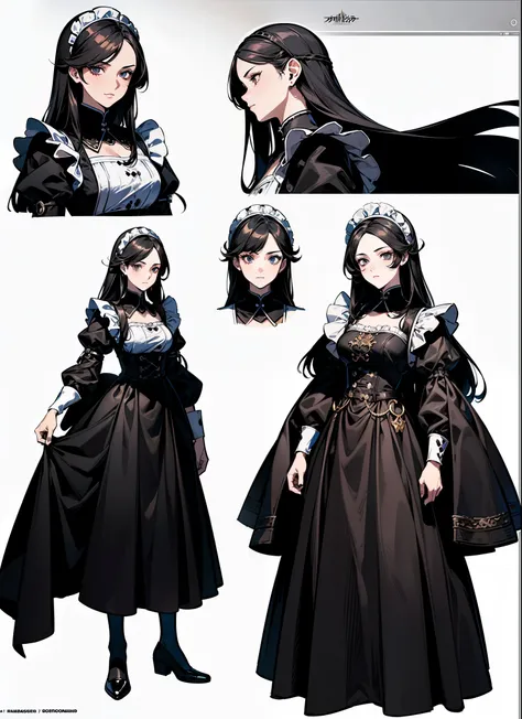 ((masterpiece)),(((best quality))),(character design sheet,same characters,front,side,back), 1 girl, alone,long black hair,(((wh...