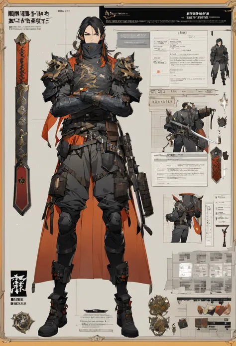 character design sheet，Beautiful armed swordsman，watt，Ultra-fine，Super accurate，super detailed