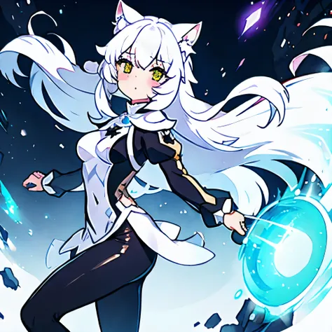 White hair cat girl in black leggings white eyes glass