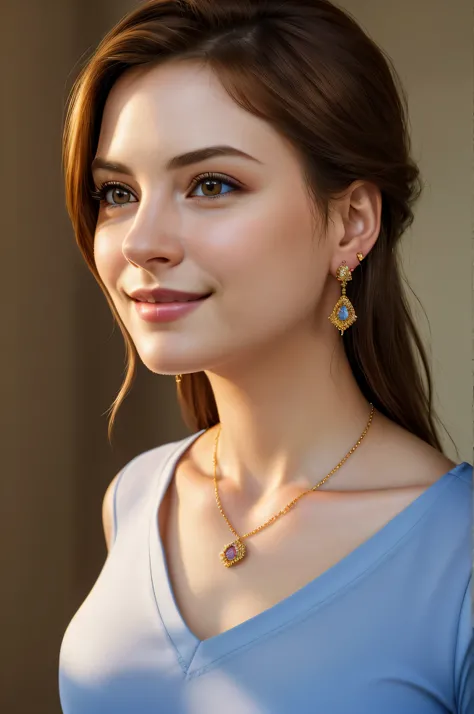 genuine, genuineistic, atmospheric scene, masterpiece, highest quality, (detailed face, skin texture details, Ultra precision body:1.1),cinematic light,
D1An31AN3-SMF, 1 girl, alone, jewelry, genuineistic, earrings, brown hair, necklace, smile, sweet