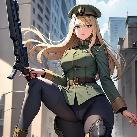 Blonde girl soldier uniform leggings