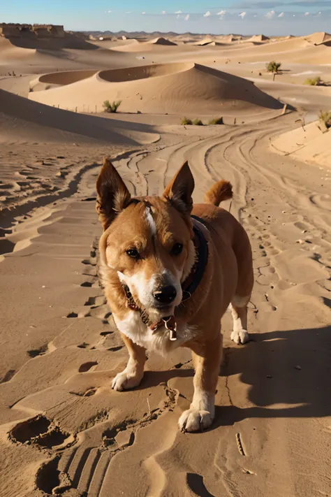 cane che corre nel deserto