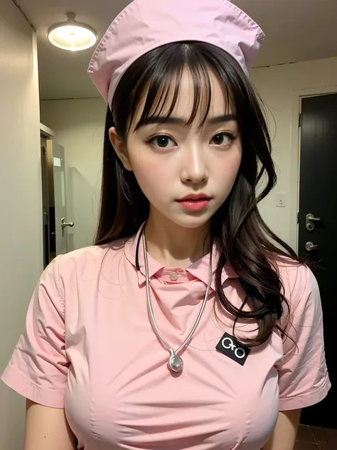 (cute korean girl),((Super huge :1.3)),((Neon Pink Nurse))