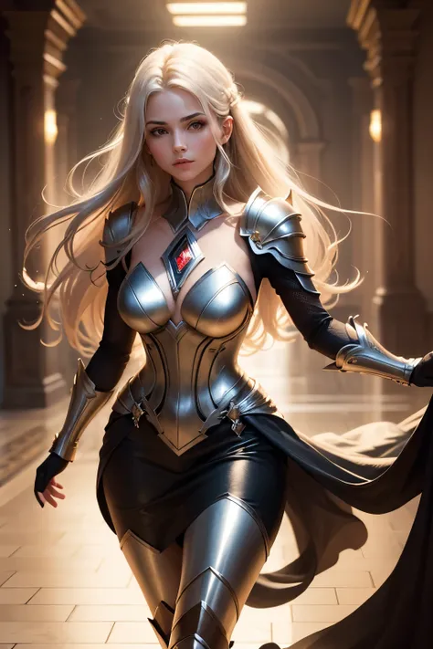 The series of images shows the perspective of a slender woman, com seios voluptuosos, cintura esguia e quadril pronunciado. She&#39;s wearing sexy armor, that enhances your curves, e saltos altos elegantes. The different perspectives reveal her confidence ...