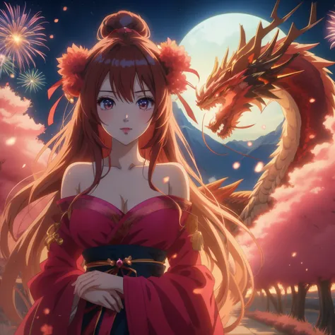 anime girl with dragon on background, anime style 4k, anime art wallpaper 8k, anime art wallpaper 4k, anime art wallpaper 4k, an...