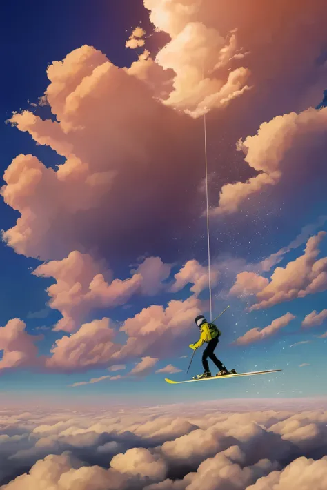 A young man skiing in the midst of clouds, an ethereal and surreal concept art scene --s2-imagine--

Breathtakingly suspended in the cloud formations, the young man skillfully navigates the slopes with an aura of freedom and defiance against the gravity th...