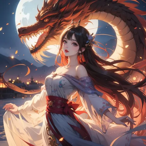 one wearing a skirt、woman with dragon on head, anime style 4k, dragon girl, the dragon girl portrait, anime art wallpaper 4k, Anime Art Wallpaper 4k, anime art wallpaper 8k, Anime fantasy artwork, 4k anime wallpaper, anime wallpaper 4k, anime wallpaper 4k,...