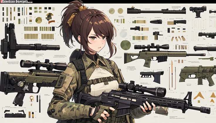 handsome female sniper，very professional character design bom，professional checklist，detail list，exploded view